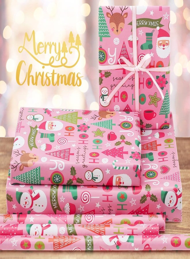 AirCool Baby Pink Merry Christmas Santa Wrapping Paper with Ribbon - 7 Sheets, 28x20 Inches - Perfect for Kids, Girls & Women - Image 3